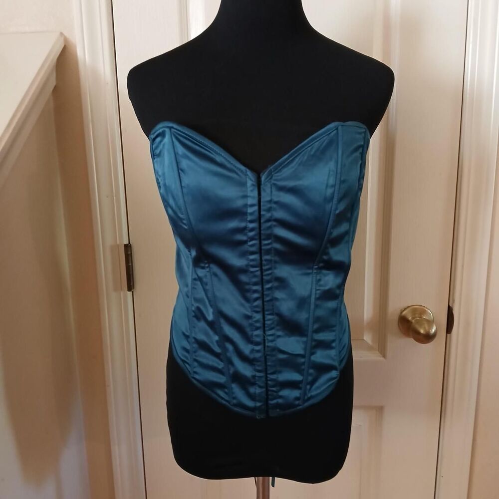 Windsor Sultry Era Satin Strapless Corset Top Teal L Y2K Clubwear Festival Sexy